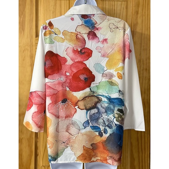 EUC, Women’s 3/4 Sleeve Sz M Button Down Multi-Color Blouse, V556 - Picture 9 of 12